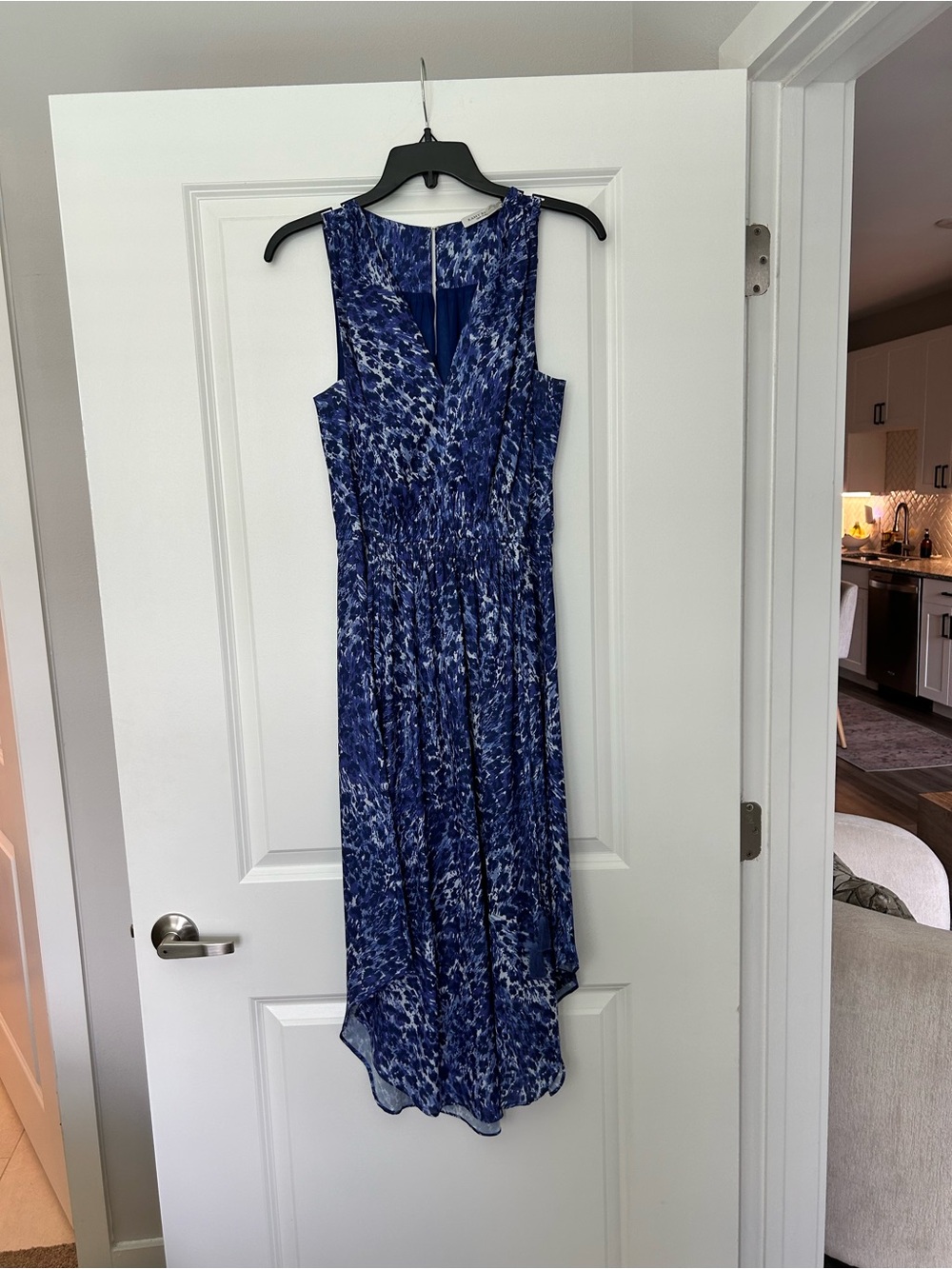 Ramy Brook Blue Printed High-Low V-Neck Midi Dress